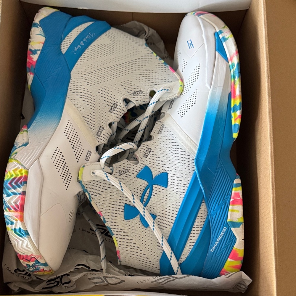 Under Armour White and Blue High-Tops with Colorful Sole